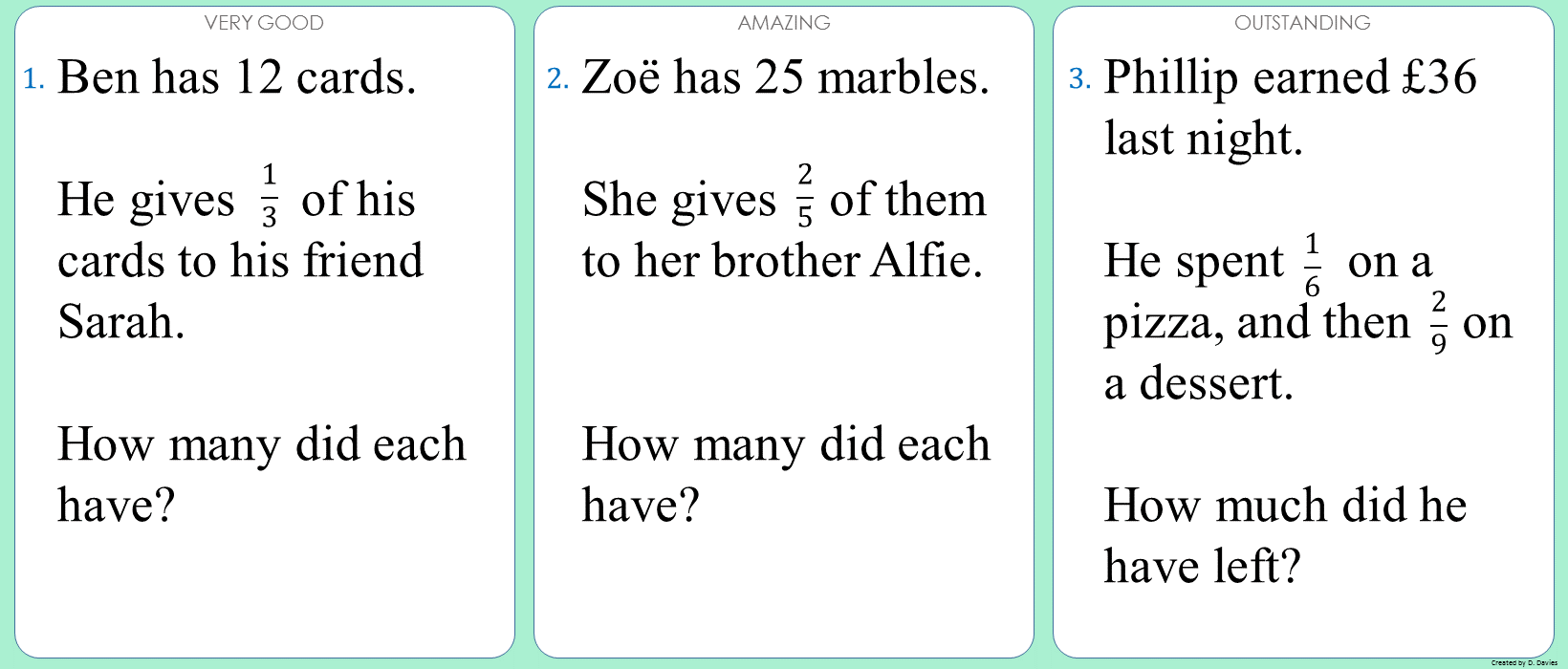 Fractions - 05 - Fractions of a quantity (Worded 1)