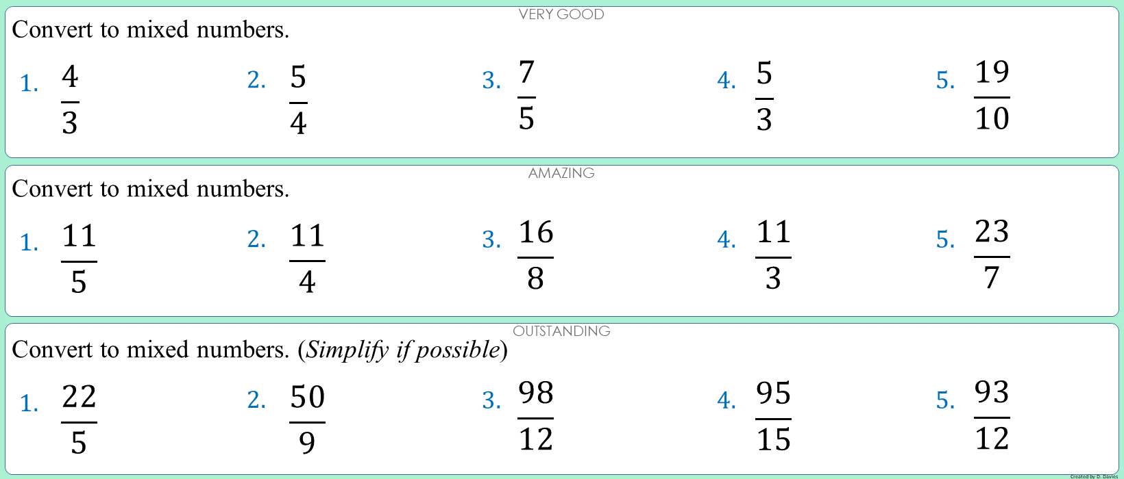 Fractions - 07 - Converting to mixed numbers