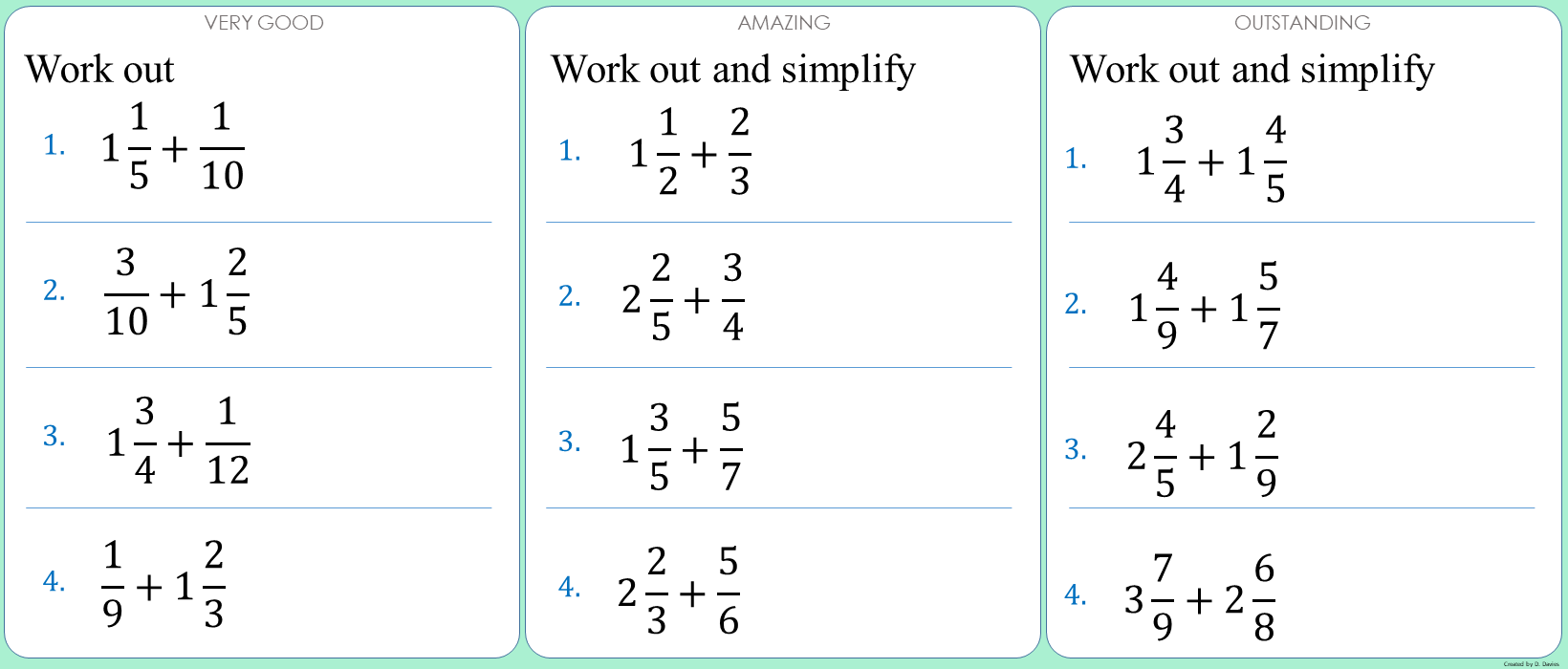 Fractions - 11 - Addition 3 (Mixed numbers)